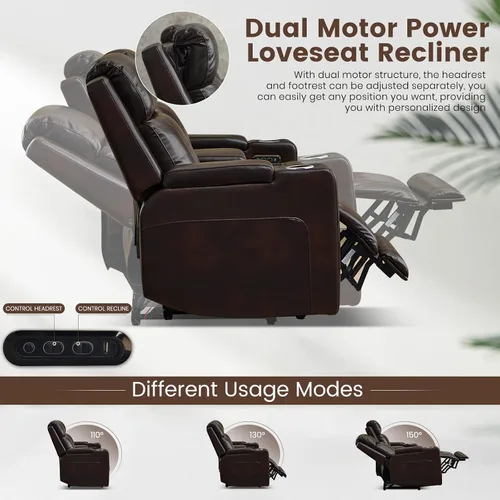 Miniatura 4 de Sofá biplaza reclinable eléctrico con consola, sofá biplaza reclinable de doble motor con reposacabezas eléctrico/carga inalámbrica/luz