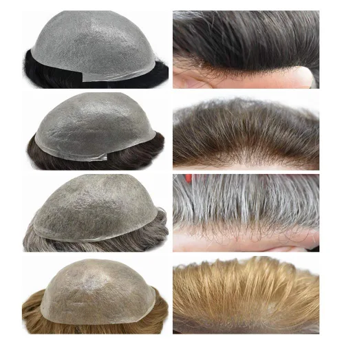 Miniatura 3 de Tupé de pelo para hombres 100% humano europeo todo V-loop Craft 0.001-0.002 in Ultra delgado piel sistemas de reemplazo de pelo para hombre toupee