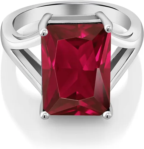 Miniatura 84 de Gem Stone King Anillo de compromiso solitario con piedra preciosa de corte esmeralda de 0.551 x 0.394 in para mujer, plata de ley 925, anillo