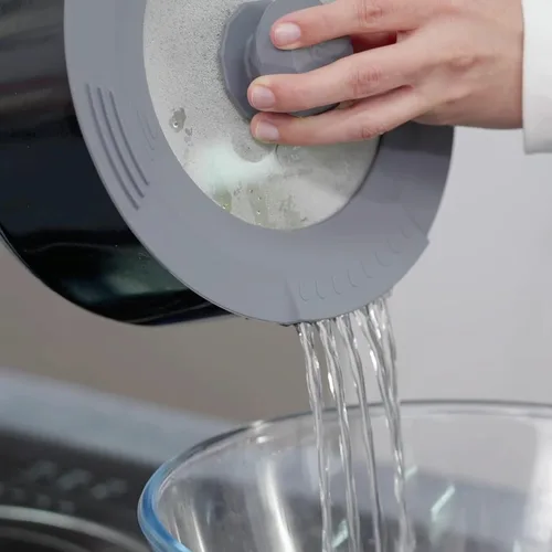 Miniatura 2 de Tapa de filtro templado para ollas de sopa de pasta, tapa universal con borde de silicona resistente al calor, 10-12 pulgadas, color gris claro