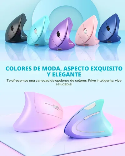 Miniatura 2 de Lekvey Ratón ergonómico, ratón vertical inalámbrico, ratón recargable óptico 2.4G para túnel carpiano: 800/1200/1600 DPI, 6 botones, para laptop