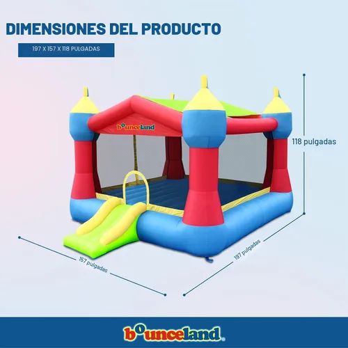 Miniatura 2 de Castillo hinchable de fiesta Bounceland, casa saltarina, 16 pies de largo x 13 pies de ancho x 10.3 pies de alto, aro de baloncesto, techo solar