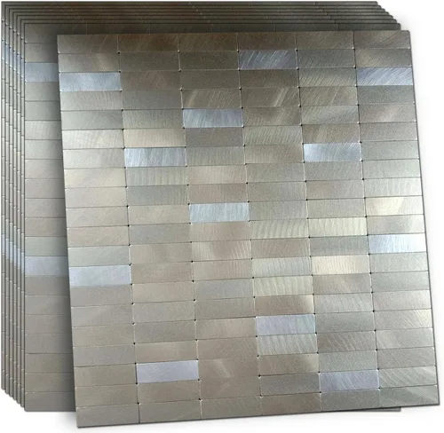 Miniatura 19 de XUANINY Azulejos de Mosaico de Aluminio Autoadhesivos para Despegar y Pegar, Pegatinas de Azulejos de Pared para Salpicadero de Cocina