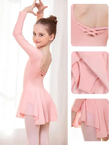Miniatura 5 de Arshiner - Vestido de ballet con leotardo clásico de manga larga para niña