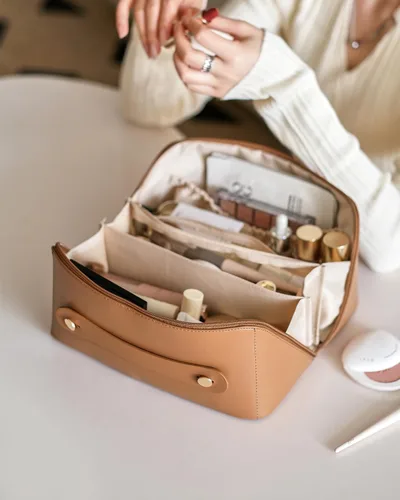Miniatura 8 de EACHY Bolsa de Maquillaje de Viaje, Bolsas de Cosméticos de Gran Capacidad para Mujeres, Bolsa Portátil Impermeable que se Abre Plana, Bolsa de Aseo
