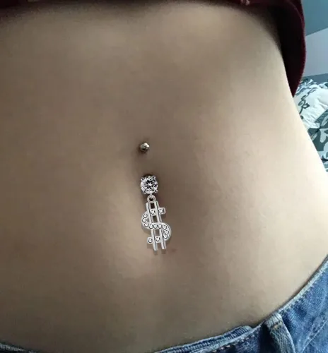 Miniatura 4 de Fancy US Dollar Sign Dangling 925plata esterlina con barriga de acero inoxidable Botón Ombligo Anillos