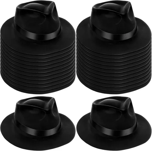 Sureio 24 sombreros de gángster, sombreros de plástico para caballeros, sombreros de disfraz de gángster para adultos, sombreros de fiesta de los