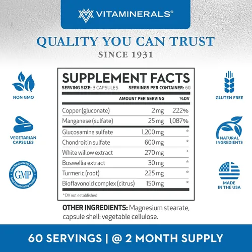 Miniatura 2 de Vitaminerals® 128 Glucosamina Joint Support Complejo Glucosamina-Condroitina Veggie Caps (90 unidades)