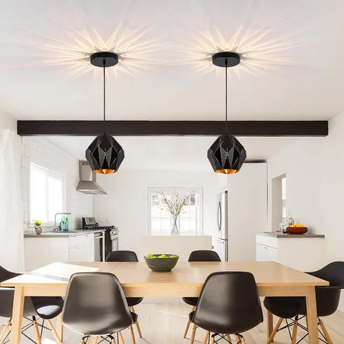 Miniatura 6 de Lámpara colgante industrial vintage negra de 7.9 pulgadas Geometric Diamond Ceiling Hanging Light Fixture, Metal E26 Pendant Lamp for Kitchen