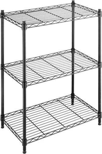 Whitmor Estantería de alambre de 3 estantes de metal para almacenamiento, organizador de hogar de fácil montaje para despensa, cocina, garaje, Negro