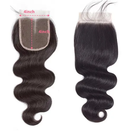 Miniatura 3 de Pelucas de cabello humano con cierre de encaje 4x4, onda corporal, cierre de encaje transparente, parte libre, 100% cabello humano brasileño virgen