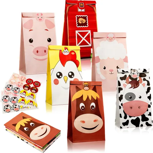 Dianelhall Paquete de 30 bolsas de recuerdos de fiesta de granja de 9.5 x 5.2 pulgadas, bolsas de regalo de animales de Pascua, bolsa de golosinas