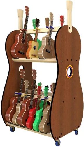 Carrito de almacenamiento de ukelele móvil para escuelas (18) – The Band Room | Estante para aula de música | Fabricado en Estados Unidos