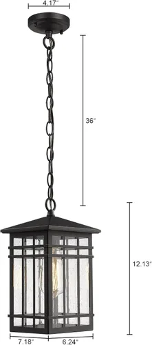 Miniatura 2 de Iluminación colgante para exteriores, farol colgante exterior, porche de granja, luces colgantes con vidrio sembrado en acabado negro, lámpara