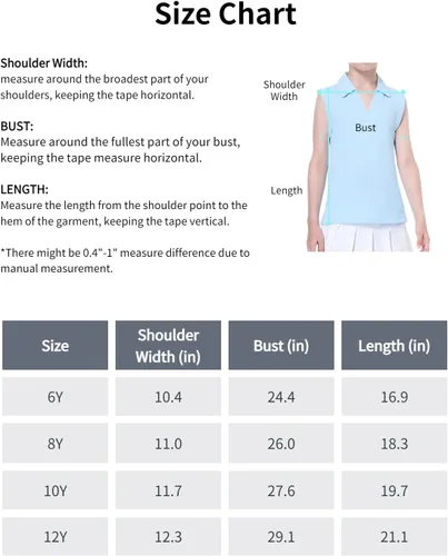 Miniatura 7 de EXARUS Camisetas polo de golf para niñas, sin mangas, cuello en V, tenis, atléticas, para ejercicio escolar de 5 a 12 años