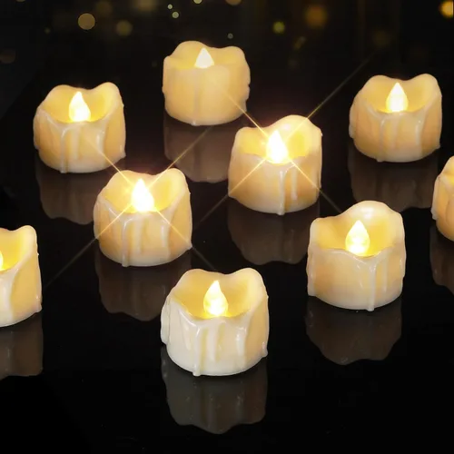 Miniatura 10 de Homemory 12Pcs Dripping Flameless LED Tea Lights, 1.58" x 1.2" Battery Operated Flickering Fake Candles, 200+ Hours Electric Votive Tealights for