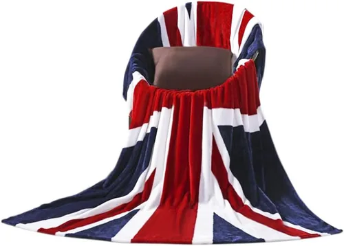 Miniatura 6 de Manta de franela suave y gruesa con bandera británica de Union Jack, de 59 x 79 pulgadas, manta grande de vellón coral esponjoso para el hogar