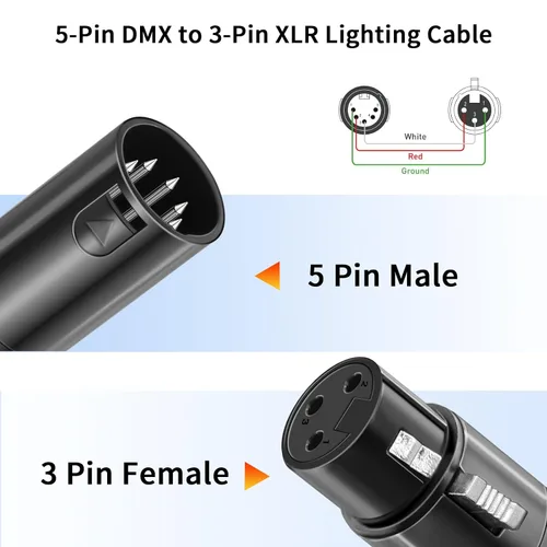 Miniatura 3 de Kumiho Paquete de 2 cables adaptadores XLR profesionales de 3 pines hembra a DMX macho de 5 pines macho de 12 pulgadas para control de iluminación