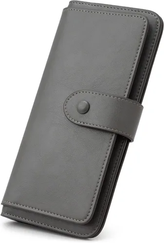 Miniatura 8 de Cartera de cuero con bloqueo RFID para mujeres, diseño delgado de triple pliegue con 14 ranuras para tarjetas y bolsillo con cremallera, Negro