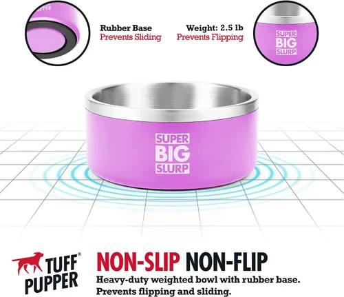 Miniatura 4 de Tuff Pupper Cuenco de acero inoxidable aislado resistente de 100 onzas para perros grandes, base antideslizante, apto para lavavajillas Rosa Punch
