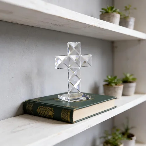 Miniatura 6 de QFkris Cruz de Cristal Tradicional Cruz de Pie en Base Cruz Transparente de Vidrio de 12.7 cm de Altura Figura de Mesa Cristiana para Decoración