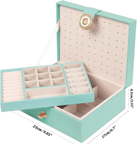 Miniatura 152 de Joyero de pendientes para mujeres y niñas, organizador de aretes de 5 capas, caja organizadora de joyas blanca con candado, collares y aretes