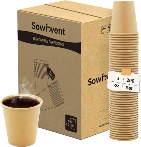 Miniatura 16 de Vasos de papel kraft de 12 onzas, 200 unidades, desechables para bebidas de café frío y caliente, para picnic y vida cotidiana, oficina y viajes