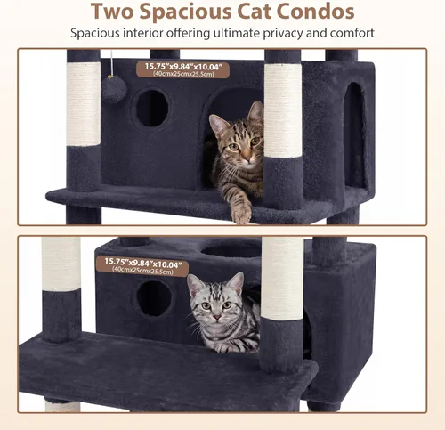 Miniatura 4 de Gitelsnour Árbol para Gatos de Interior Gatos Grandes Adultos, Torre para Gatos de 74" con 3 Plataformas Grandes, 2 Canastas, 2 Condos, Postes Gris