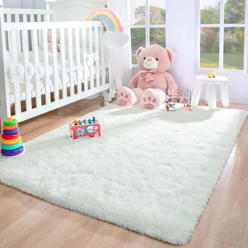 Miniatura 4 de Foxmas Alfombras suaves y esponjosas para dormitorio, habitación de los niños, alfombra lanuda de felpa para guardería, alfombras peludas para niños