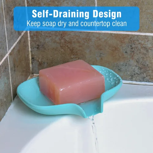 Miniatura 2 de Paquete de 3 jaboneras de silicona con drenaje, soporte para jabón de barra para ducha/baño, bandeja de jabón de cascada autodrenante/ahorrador
