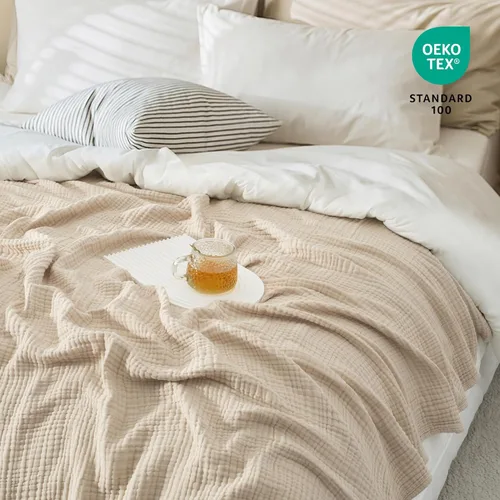Miniatura 2 de Carriediosa Manta de muselina de 100% algodón, tamaño XL, de 50" x 70", 4 capas, para verano, para cama y sofá, suave, ligera, transpirable, sábanas