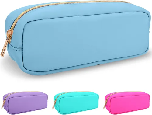 Miniatura 104 de izuzta Bolsa de maquillaje pequeña de nylon para bolso, linda bolsa de cosméticos con cremallera, bolsa de maquillaje preppy, Azul, Mini 2-Azul