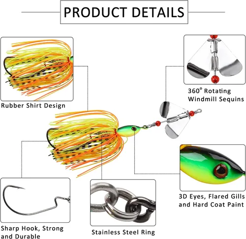 Miniatura 2 de 6PCS Bass Spinner Baits Buzz Bait Hard Metal Fishing Jigs for Bass Trout Pike Salmon Multi-Color Spoon Spinner Bait Saltwater Freshwater