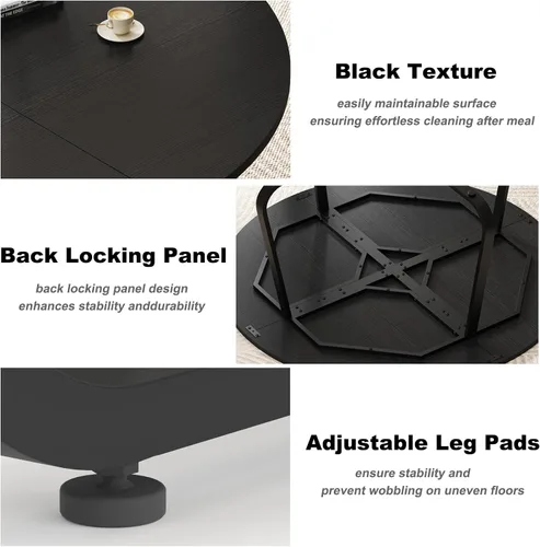 Miniatura 5 de LVB Mesa de comedor redonda negra de 42 pulgadas para 4 a 6, mesas de comedor circulares, mesas de cocina modernas de metal de madera, mesa