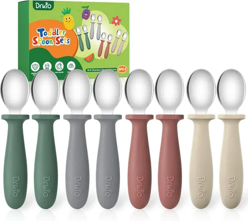 Miniatura 9 de DRKIO Juego de 8 Tenedores para Niños Pequeños - Tenedores para Bebé con Mango de Silicona, Seguros para Niños, Acero Inoxidable 18/8, Juego