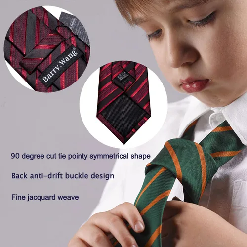 Miniatura 269 de Barry.Wang Corbata de niño regular seda tejida rayas sólido lazo bolsillo cuadrado