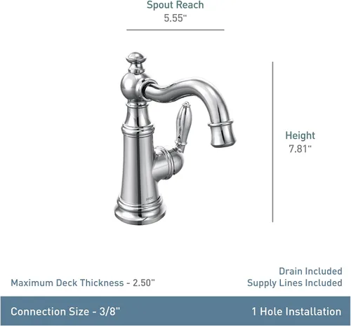 Miniatura 2 de Moen S42107BG Weymouth - Grifo de lavabo de baño tradicional con un solo orificio con montaje de drenaje, oro cepillado