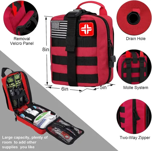 Miniatura 2 de Kit de supervivencia y de primeros auxilios, equipo de supervivencia profesional con bolsa de transporte para hombre, padre, esposo que gusten Rojo