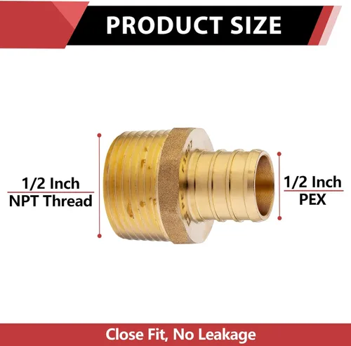 Miniatura 2 de 4 piezas EFIELD Barb Crimp Pex 1/2 pulgada x 1/2 pulgada macho NPT adaptador de latón accesorios de latón (PEX1807017-4PCS)