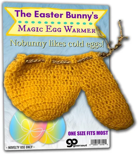 Calentador mágico de huevos de conejo de Pascua – Calentador Wienie de Pascua para hombres – Tejido a mano, vara de oro con lazo de hilo dorado para
