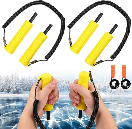 Miniatura 9 de Gisafai Juego de 4 púas retráctiles de seguridad sobre hielo para ICES pesca, patinaje, accesorios de equipo de emergencia, púas portátiles