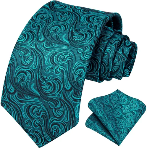 Miniatura 201 de HISDERN Corbatas para hombre, corbata de cachemira y bolsillo cuadrado tejido clásico floral para hombre, corbata de fiesta de boda