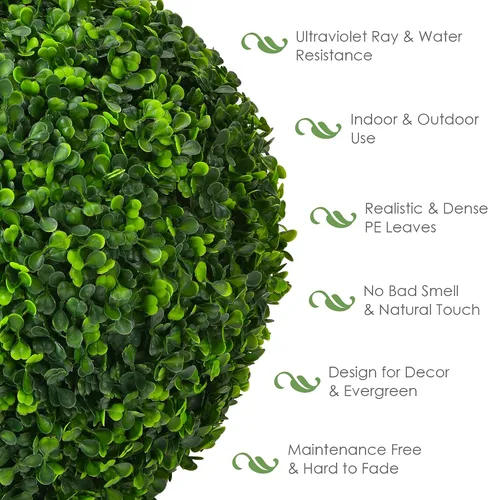 Miniatura 5 de Goplus 2 bolas topiarias artificiales de 15.7 pulgadas, bolas redondas de boj de imitación para exteriores, esferas de jardín decorativas