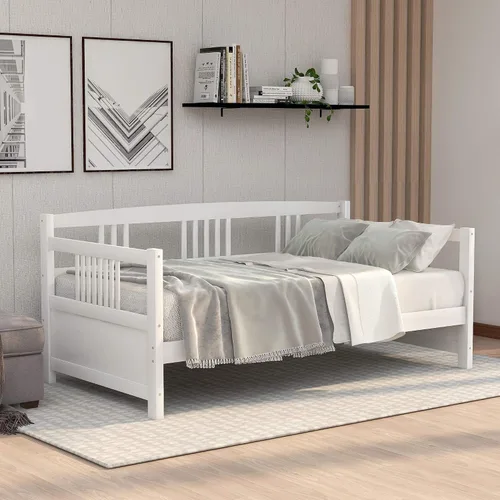 Miniatura 10 de Merax Sofá cama moderno de madera maciza, sofá cama multifuncional,Marco de cama de tamaño individual, espresso