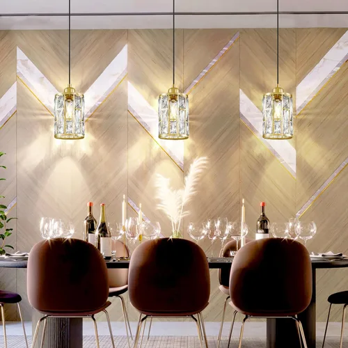 Miniatura 4 de Paquete de 3 colgantes de isla de cocina con pantalla de cristal de 5.4 pulgadas, acabado dorado claro, moderno con pantalla de metal de cristal