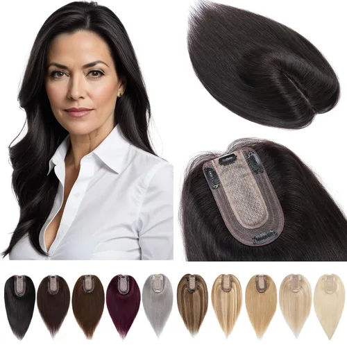 Miniatura 12 de SEGOHAIR Toppers de cabello humano real con flequillo, 2.8 x 5.1 in, base de seda con clip, piezas superiores de Wiglet añaden volumen, 6 pulgadas