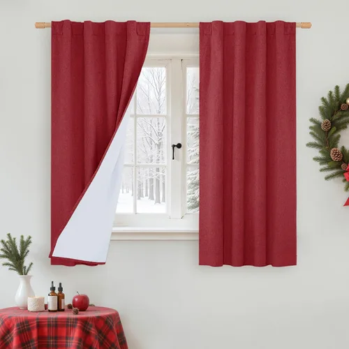 Miniatura 47 de LAMIT Cortinas de lino natural 100 % opacas para ventana, para dormitorio, 45 pulgadas, cortinas térmicas con textura de lino estilo granja