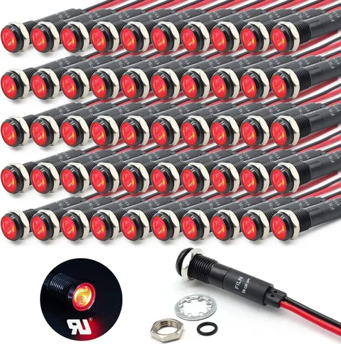 Miniatura 26 de 5 piezas 8 mm (5/16'') luz indicadora LED Luz indicadora 110V 120V lámpara piloto de metal Aluminio negro anodizado impermeable ip67 Luz de señal