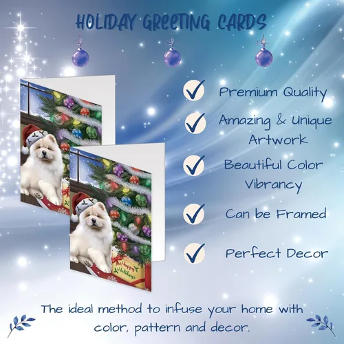 Miniatura 3 de Doggie of the Day Dogs With Tree And Present Chow Chow Dog Greeting Cards - Adorable Pets Invitation Cards with Envelopes - Pet Artwork Christmas