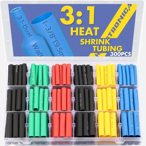 haisstronica 300 tubos termorretráctiles, relación 3:1, kit de tubo termorretráctil marino, 6 colores, 3 tamaños, negro, rojo, azul, amarillo, verde
